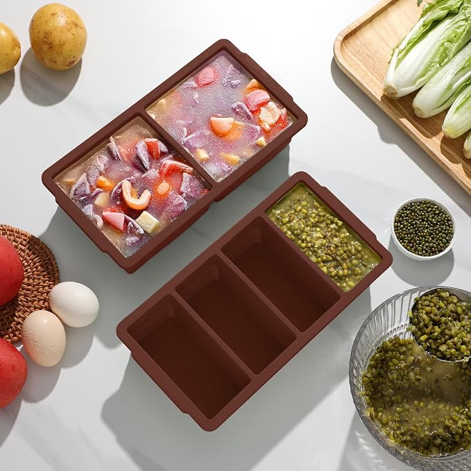Silicone Freezer Molds for Soup with Lid, 1-Cup & 2-Cup Large Ice Cube Trays Food Storage Containers for Meal Prep, Freeze 500mL/250mL/125mL Portions – 2 Pack