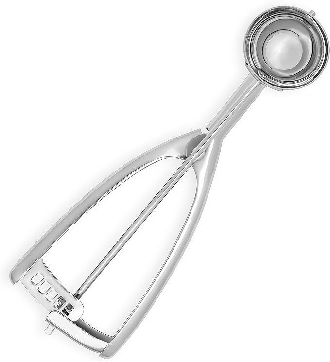 Jenaluca Medium Cookie Scoop, 18/8 Stainless Steel, 1.5 Tbsp, Size #50 | Disher for 2.5-inch cookies & mini cupcake batter. Squeeze release handle. Right and left handed use. Dishwasher safe.