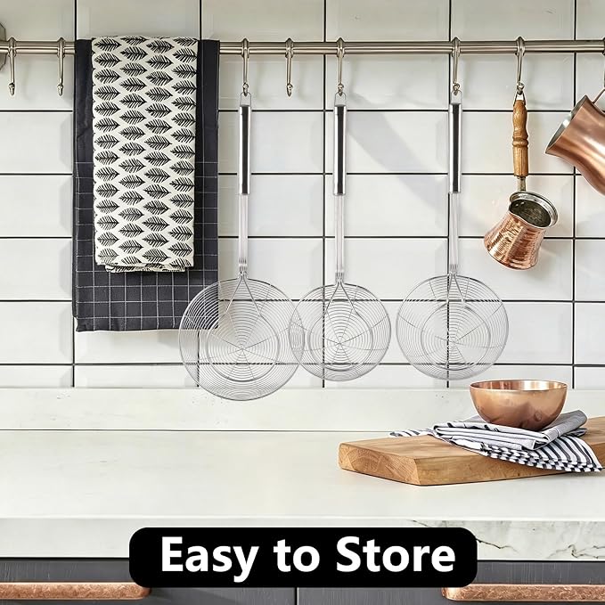 3Pcs Spider Strainer Skimmer, Stainless Steel Wire Strainer Ladle for Cooking and Frying, Kitchen Utensils Pasta Strainer Spoon, 5.4 Inch + 6.1 Inch + 7 Inch