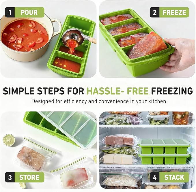 Silicone Freezer Tray with Lid Soup Freezer Container Molds with Steel Reinforced Rim Big Ice Cube Molds Pebble Ice Tray Soup Cubes Baking Dish Freezer Safe Food Storage Containers Kitchen Gadgets