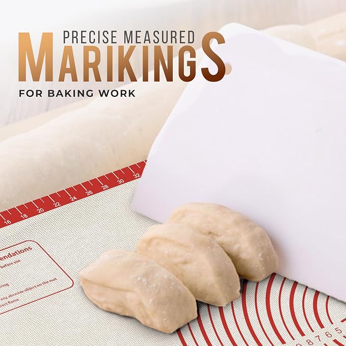 28 * 20 inches Red, Non-Slip Silicone Baking Sheets - Baking Mat with 0.7mm Thickness - Non-Stick Pastry & Cookie Mat for Kitchen Counter for Rolling Out Dough with Measurements.