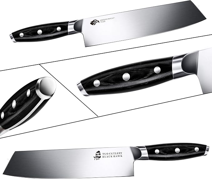 TUO Kiritsuke Knife - 8.5 inch Kiritsuke Chef Knife - Japanese Vegetable Meat Knife - German HC Steel - Full Tang Pakkawood Handle - BLACK HAWK SERIES with Gift Box