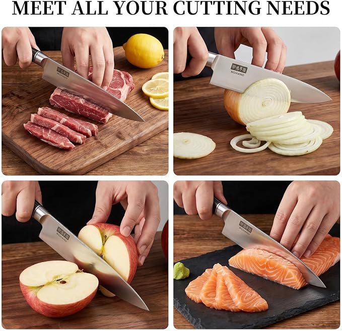 MDHAND Chef Knife, 8 Inch High Carbon Stainless Steel Japanese Kitchen Knife with Black Pakkawood Handle, Ultra Sharp Cooking Knife for Meat Vegetable Cutting, Home & Restaurant, Chef Gifts