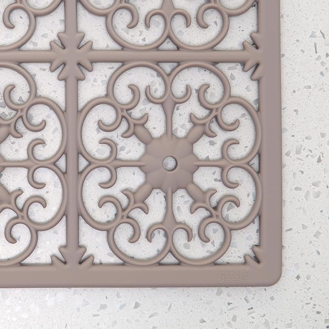 GASARÉ, Extra Large, Thick, Silicone Trivet for Hot Dishes, Pots, and Pans, Heat Resistant Mat for Countertop, Hot Pad for Kitchen, Easy to Clean, 12 x 11 x 3/8 Inches, Taupe