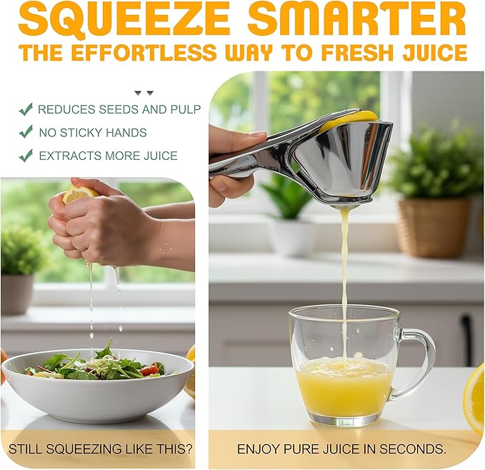 Heavy Duty Metal Lemon Squeezer, Manual Handheld Citrus Juicer | Solid weight food-grade manual press. Easy to clean. Ideal for fresh lime juice, small oranges and bar cocktails