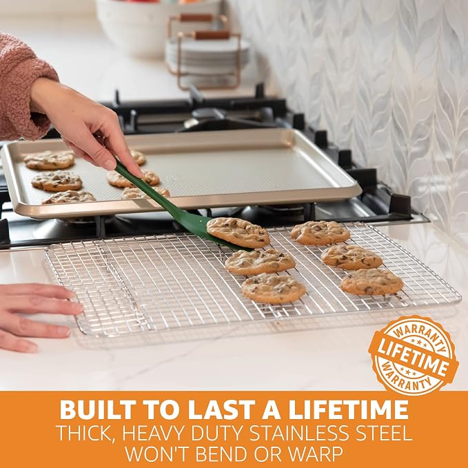 PriorityChef 18/8 Stainless Steel Cooling Rack, Heavy Duty Baking Rack For Oven Cooking, Fits Half Sheet Pan, Wire Rack For Cooking, 11.5" x 16.5" - 2 Pack