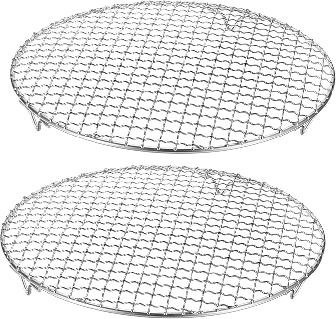HARFINGTON 2pcs Round Cooking Rack 11-inch 201 Stainless Steel Cross Wire Barbecue Grill Net with 20mm Legs for Cooking Baking Steaming BBQ