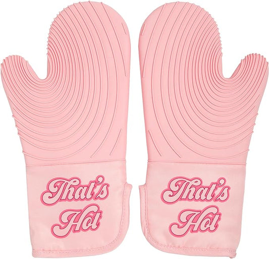 Paris Hilton Oven Mitt Set with Iconic That's HOT Design,Heat Resistant Pot Holders Featuring Non-Slip Textured Silicone Grips,2-Piece Set,Pink,(Pack of 12)