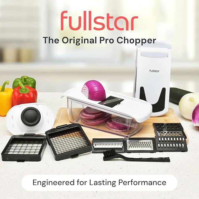 Fullstar Pro Original Vegetable Chopper & Mandoline - Chopper & Mandoline Lids - Food Chopper with Container, Fruit Slicer, Onion Dicer - All-in-One Prep Tool - Kitchen Gadgets & Gifts (8 in 1, White)