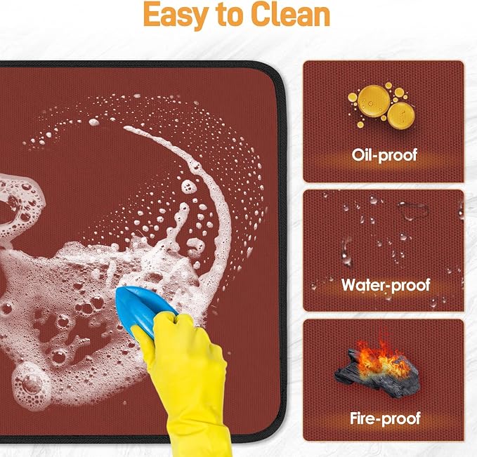 2 PCS Heat Resistant Mats for Countertop Air Fryer, 24x21in, Red | 1022 ℉ Fireproof mat, air fryer accessories for ninja, cosori, waterproof hot pads for kitchen toaster, oven, coffee maker