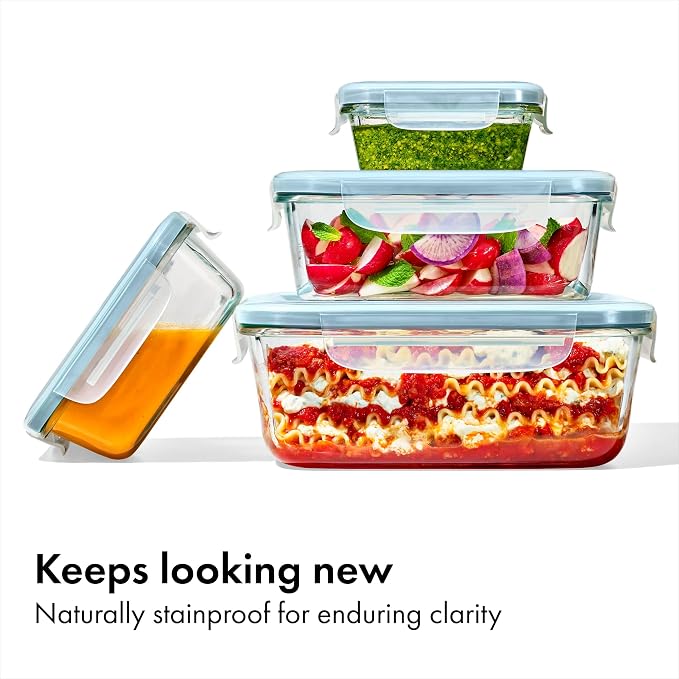 OXO Good Grips Smart Seal 16-Piece Glass Food Storage Container Set - Arctic Blue
