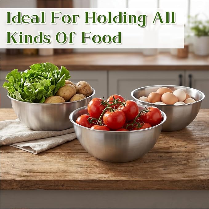Mixing Bowl Set of 6, Stainless Steel Mixing Bowl, Space-Saving Nesting Metal MixingBowls, Nesting Whisking Bowls For Cooking, Serving, Food/Salad Prep, Baking, Serving