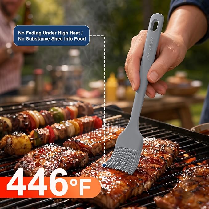 Silicone Basting Brush Set, 2-Pack Food-Grade BPA-Free Pastry Brush, 446°F Heat Resistant with Reinforced Inner Core, One-Piece Design for BBQ, Grilling, Baking, Butter, Marinades & Oil (Gray)