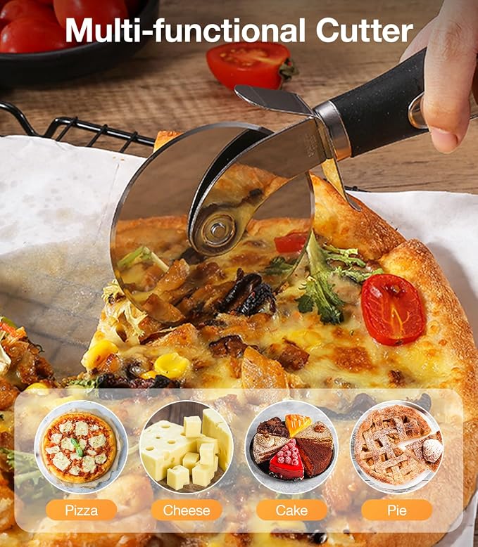 Pizza Cutter Wheel & Pie Server Set of 2, Stainless Steel Slicer with Sharp Blade and Ergonomic Handle, Shovel Server with Serrated Edges for Pizza, Pie, Cake