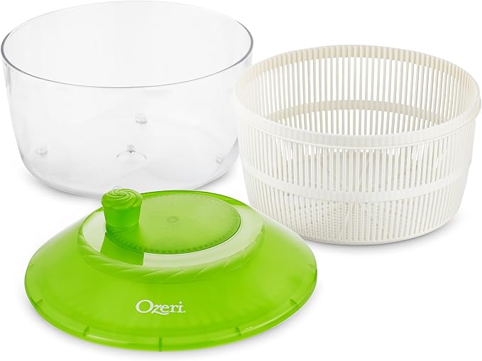 Ozeri Italian Made Fresca Salad Spinner and Serving Bowl, BPA-Free, Green, 4.4 qt