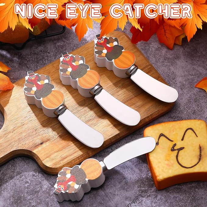 Sieral 10 Pcs Halloween Cheese and Butter Spreader Knives Cheese Spreader Butter Knives Multipurpose Halloween Decor with Hand Painted Wooden Handle Stainless Steel Blade
