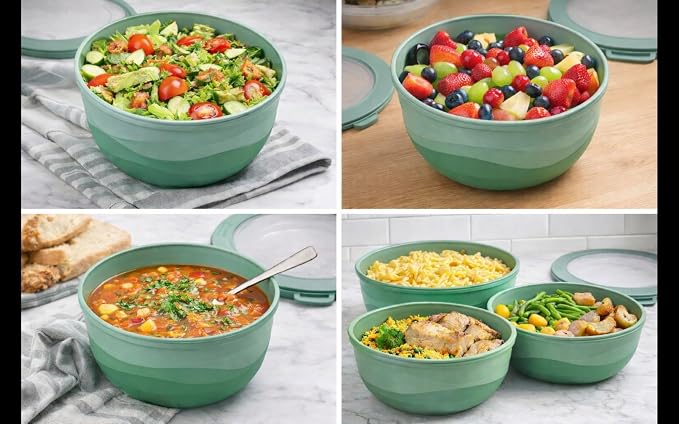Pera Mixing Bowls with Lids, 8-Piece Airtight Leak-Proof Nesting BPA-Free Prep Bowl Set for Kitchen & Food Storage, Large 4200ml Capacity, Microwave & Dishwasher Safe(Green)