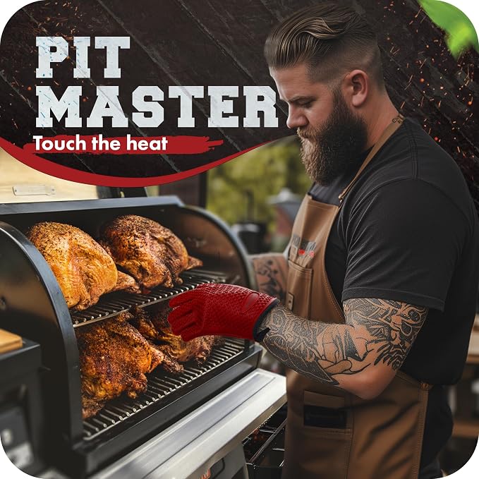 KITCHEN PERFECTION XL Silicone Smoker Oven Gloves-Extreme Heat Resistant BBQ Gloves-Handle Hot Food Right on Your Grill Fryer&Pit|Waterproof Grilling Cooking Baking Mitts|Superior Value Set+3 Bonuses