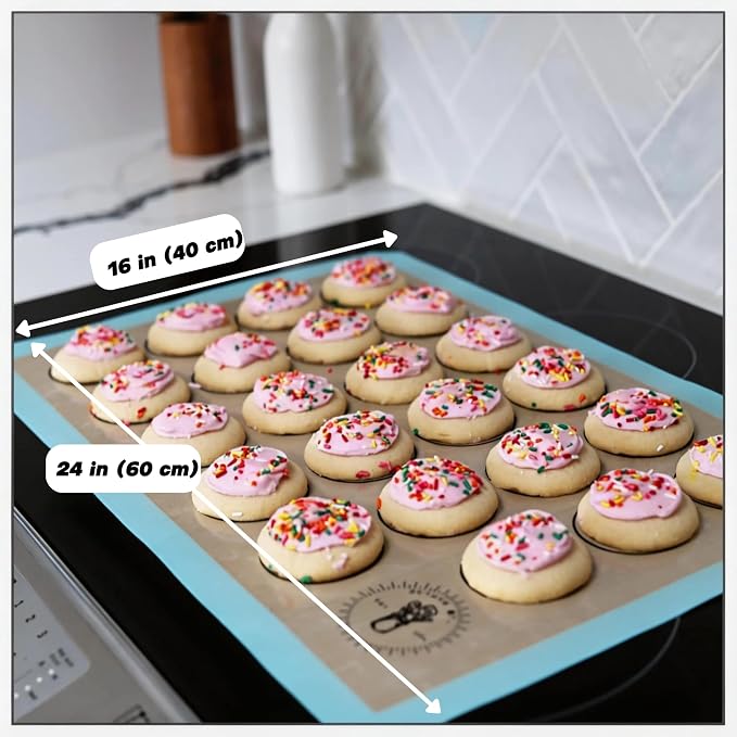 Macaron Baking Mat Silicone Non Stick, Full Sheet Reusable Pack of 2 Blue | Non-Stick Macaron Mat for Perfect Baking, Dishwasher & Oven Safe, For Macarons, Cookies, Bread and More, 16x24” (40x60cm)