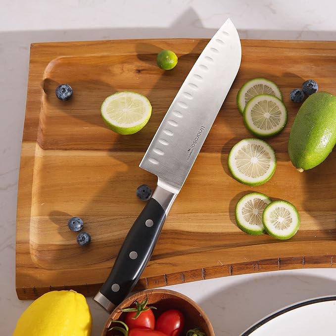 linoroso Santoku Knife 7 inch Meat Kitchen Asian Chef Knife, German High Carbon Stainless Steel Chopping Knife with Full Tang Ergonomic Handle for Home Kitchen and Restaurant