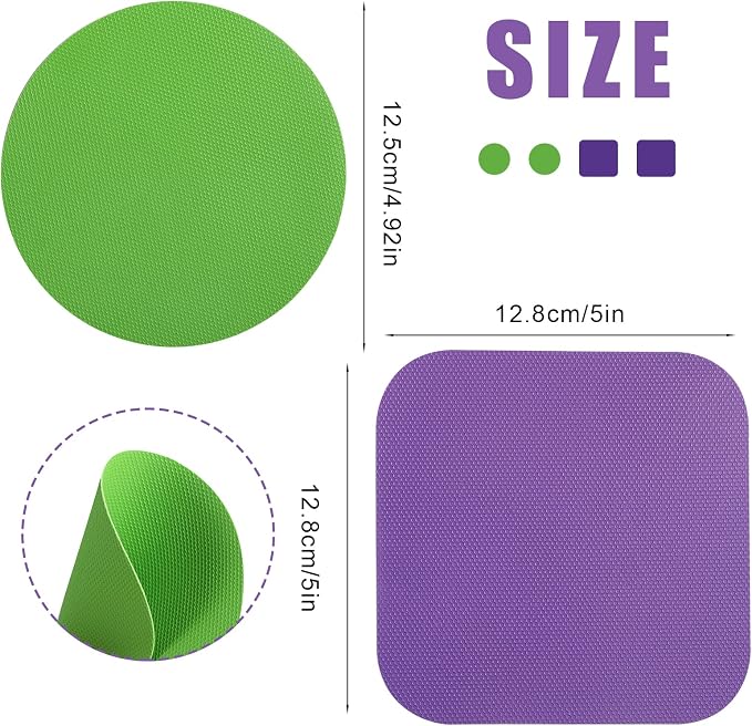 LUTER 4pcs Jar Opener Gripper Pad for Seniors with Weak Hands, Rubber | Multi-function Silicone Bottle Opener Lid Cap Rubber Gripper Pads Kitchen Coasters Gadgets, Green, Purple