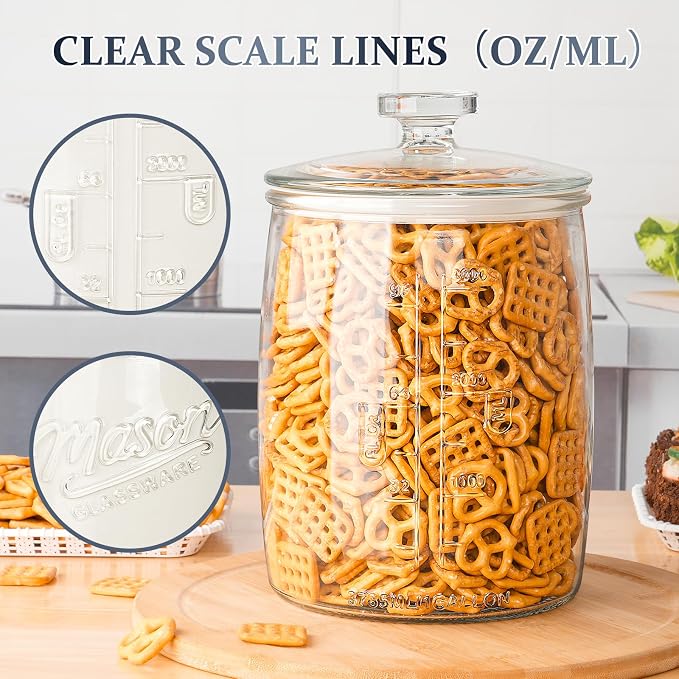 Folinstall 1 Gallon Glass Cookie Jar with Airtight Lid, 2 Pack | Silicone Seal Keeps Food Fresh, Large Capacity, Wide Mouth for Easy Access to Candy, Sourdough Starter, Dog Treat, Herb