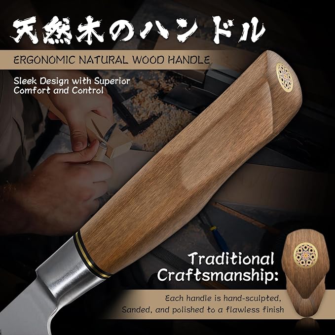 Purple Dragon Gyuto Chef Knife 7.5 Inch, German Vg10 Steel Ultra Sharp Kitchen Knife for Cutting Slicing, Meat Cleaver, Ergonomic Wooden Handle Christmas Gift for Men and Women