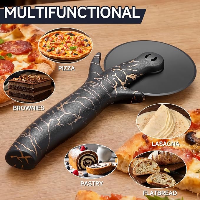 pizza cutter wheel with Removable and Washable Blade - Perfect for pizza Rolls, Pastry, Cheese, and cakes - Easy to Clean and Replace - Non-slip Grip for Smooth Cutting 8.47 Inches (White)