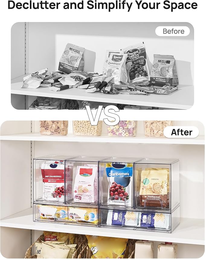 Vtopmart Clear Stackable Storage Drawers Set of 3, Plastic Organizer Bins | Multi-purpose Boxes for Baby Bottle Storage, Ideal for Kichen, Vanity, Bathroom, Undersink, Cabinet, Pantry Organization