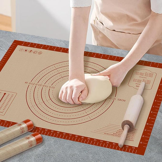 Premium Silicone Baking Mat, 24" x 16" Extra Thick Pastry Rolling & Sourdough Mat with Measurement Guides, Non-Stick Baking Supplies for Making Pizza, Pie, Cookies, and Bread at Home or Bakery