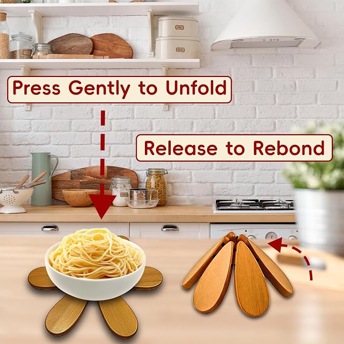 Wooden Trivets for Hot Dishes, Wooden Trivet Tree Set, Natural Tree Trivet Set - Foldable Wood Coasters for Hot Pots Pans Bowls Teapots Cups, Kitchen Countertop Decor & Housewarming Gifts