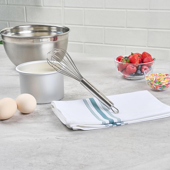 Restaurantware 9 in Stainless Steel Wire Whisk - German Standard Kitchen Balloon Whisk with Ergonomic Handle, Dishwasher Safe - Durable French Whisk for Cooking, Mixing Thick Batter and Sauce