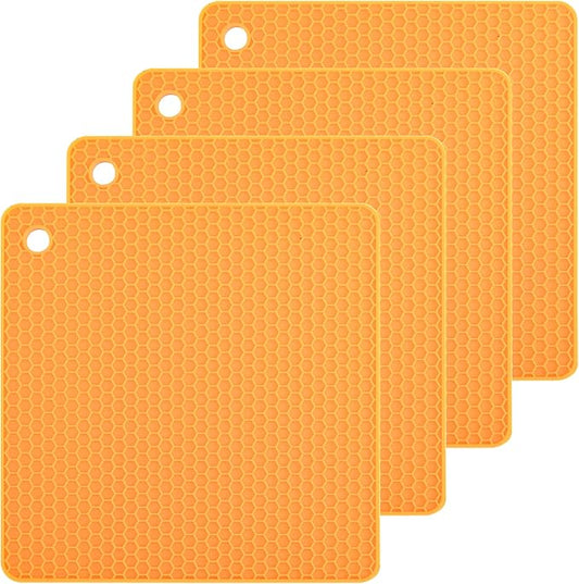 Silicone Pot Mat for Countertop Trivet Pads Heat Resistant Table Placemats 4 Pack,Size:7.5x7.5 Inch, Color: Grey, Shape:Orange