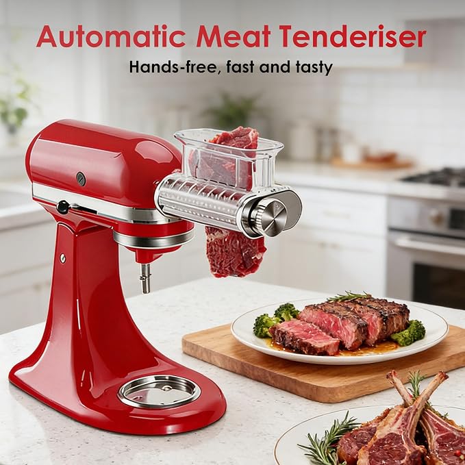 Stainless Steel Meat Tenderizer Attachment for KitchenAid Stand Mixer | 3 Adjustable Thickness, Stainless Steel Meat Tenderizer Tool , Dishwasher Safe, Suitable for Steaks, Pork Chops