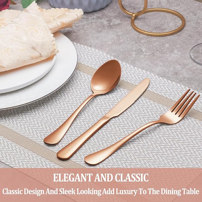 40 Pcs Rose Gold Silverware Set Service for 8, Premium Stainless Steel Flatware Set, Cutlery Utensil Set, Durable Home Kitchen Eating Tableware Set, Include Fork Knife Spoon Set, Dishwasher Safe