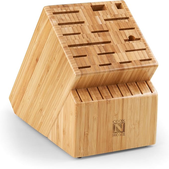 Cook N Home Basics,Bamboo Cutlery Block without Knives, Universal Knife Holder Countertop Butcher Block Knife Stand for Easy Kitchen Storage, 25-Slot