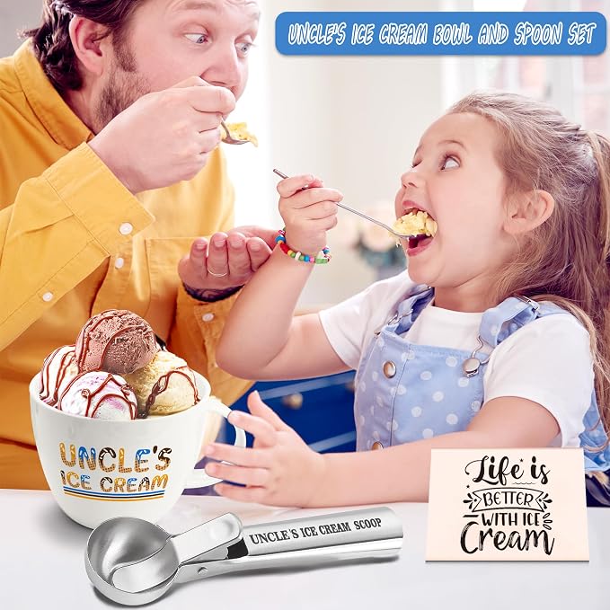 FUTBU Uncle Gifts, Uncle Gifts from Niece/Nephew, Uncle's Ice Cream Bowl Scoop Shovel Spoon Set, Uncle’s Ice Cream Gift Xmas Birthday Father's Day Present for Him