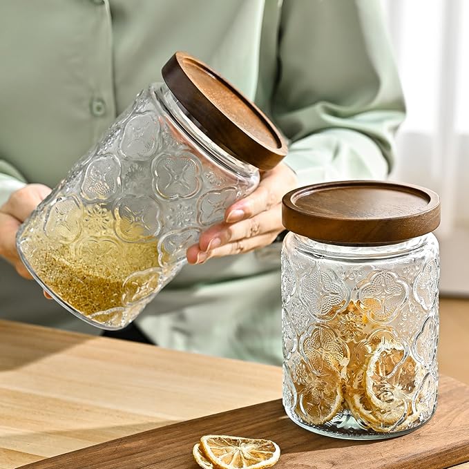 Adodeen Glass Storage Containers With Lids, Glass Jars With Lids, 32OZ | Airtight Glass Food Storage Containers, Kitchen Canisters For Sugar, Coffee, Tea, Spice, Flour, Candy, Pasta, Cereal