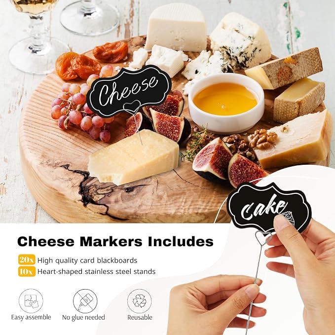Charcuterie Board Accessories Set - 56PCS Charcuterie Utensils Kit, 6 Cheese Knife Set, Spoons & Forks, Stainless Bowls, Cheese Labels & Stands for Cheese Board & Grazing (Black Walnut)
