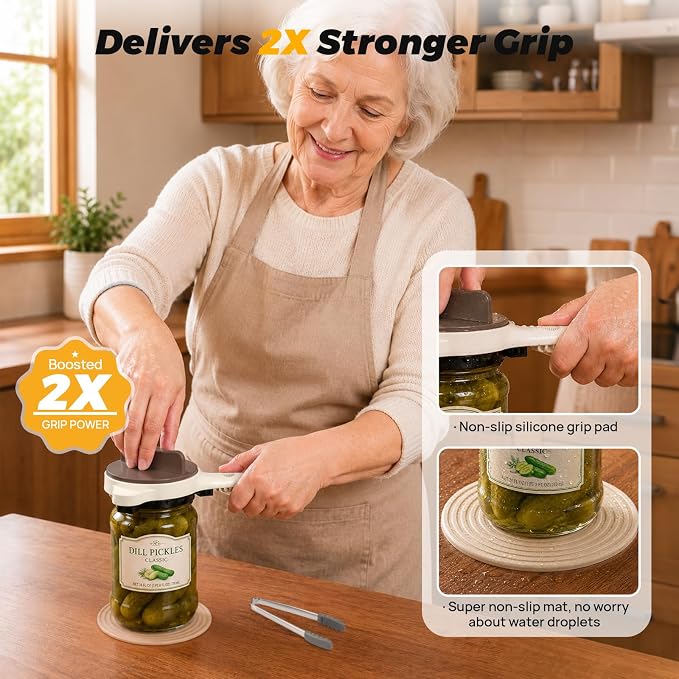 Jar Opener for Seniors with Arthritis & Weak Hands -Csailvoy-Bottle Opener | Stainless Steel 3-Claw Grip 4 in 1 Multi-Purpose Jar Opener, Adjustable 1-3.5 Inch for Jars & Bottle Caps, Open Tight Lids