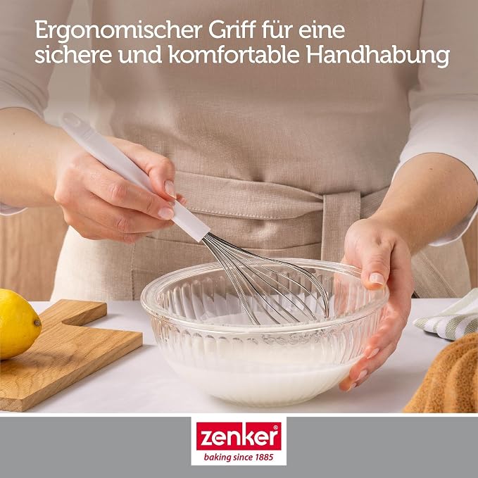 Zenker Pure Elegance Whisk - Made of Stainless Steel, for Mixing and Whipping Dough, Eggs or Cream, Dishwasher Safe, Designed in Germany