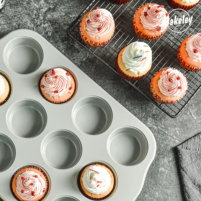 12-Cavity Muffin Pan, Nonstick Ceramic Cupcake Pan, Heavy-Duty 0.6mm Aluminum, Easy-Release Bakeware for Home Bakers & Holiday Treats, Grey