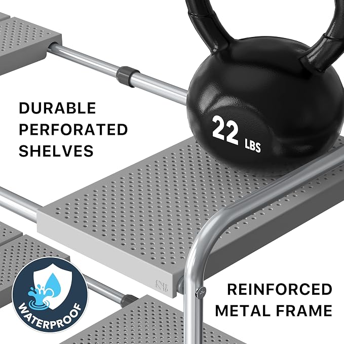 Simple Houseware Under Sink 2-Tier Heavy Duty Expandable Organizer, Silver | Adjustable Width 15.75–25 Inches with 4 Shelf Height Levels