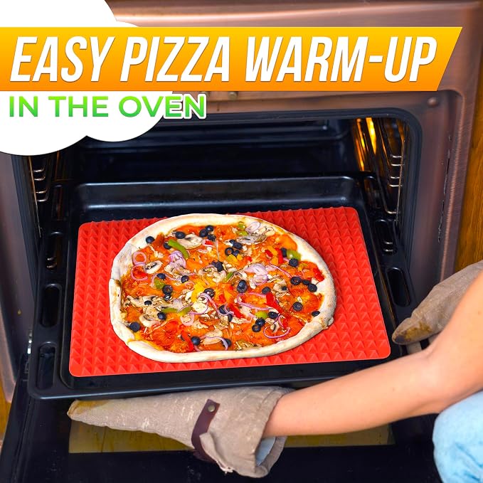 Silicone Baking Mat with Red Pyramid Fat-Draining Design — Non Stick Baking Mat 16 x 11.5" for Oven, Bacon, Roasting Meats, BBQ and Pastry — Food-Grade, Flexible and Dishwasher-Safe Reusable Pan Liner