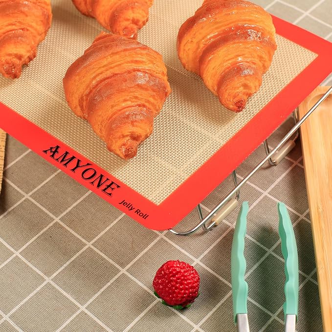 AMYONE Silicone Baking Mats for 10x15" Jelly Roll Pan, Platinum, 2PCS | Compatible with Nordic Ware Naturals Jelly Roll Pans/Swiss Roll Pans, Nonstick Reusable Food Grade Silicone