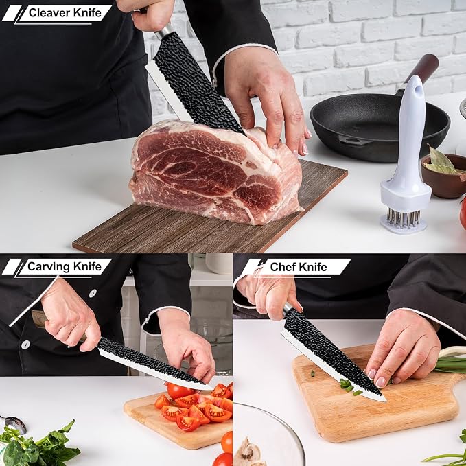 6 Pieces Black Professional Chef Knife Set with Stainless Steel Cutlery | BBQ Knife Set, Ergonomic Design Handle, Gift Box for Festival, Kitchen Essential