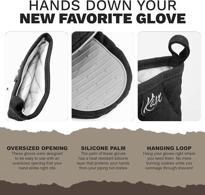 Oven Mitts Heat Resistant – (Black Color) Mini Oven Mitts, Silicone Gloves Heat Resistant, Kitchen Gloves for Cooking, Silicone Oven Mitts & Pot Holders Sets, Kitchen Pot Holders & Oven Mitts Sets