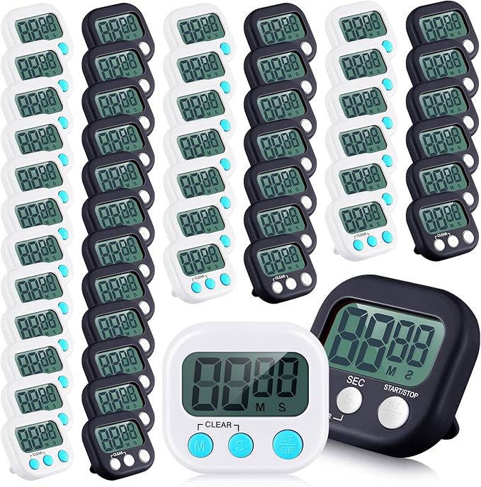 Xuhal 100 Pieces Digital Kitchen Timer Bulk, Small Magnetic Timers for Classroom, Digits Stopwatch Clock Timer for Cooking Baking Sports Games Office, Not Including Battery (Black,White)