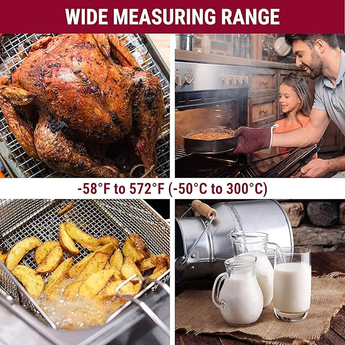 TempPro Digital Meat Thermometer with Temperature Indicator, Instant Read Food Thermometer with Pop-up Meat Probe and Backlight for Oil Deep Fry Smoker BBQ Grill Kitchen Candy (Previously ThermoPro)