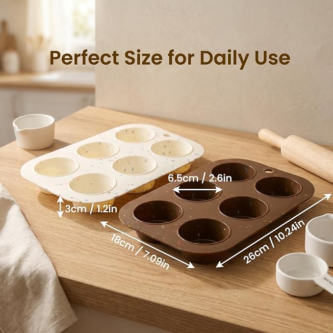 2 Pack Silicone Muffin Pan for Baking, Regular Size Nonstick Cupcake Pan, 6-Cup Silicone Muffin Tin BPA Free Dishwasher Safe, Great for Muffin Cupcake Brownie Egg Tart